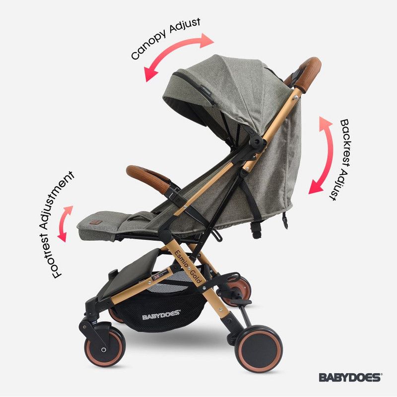 Babydoes - Esmio Gold Travel Lite Baby Stroller - Grey