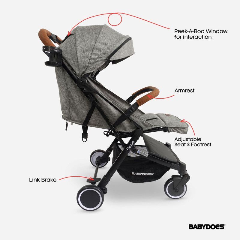 Babydoes - Esmio Travel Lite Baby Stroller & Storage Bag Set - Grey