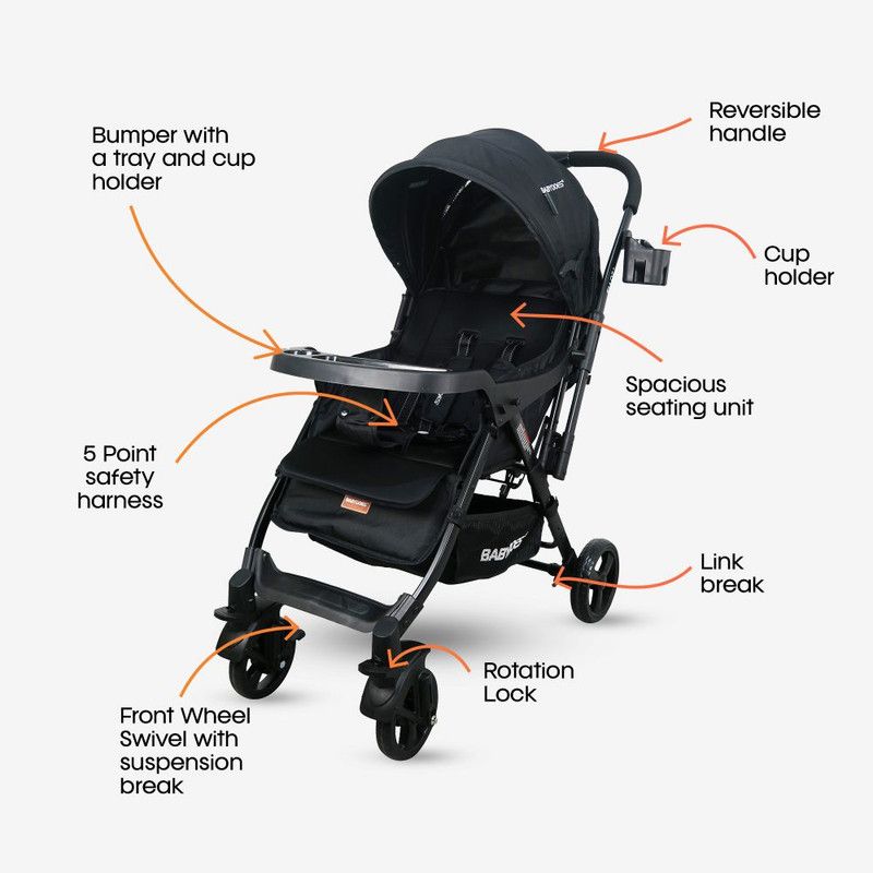 Babydoes - Elloz + Baby Stroller Reversible Handle - Black