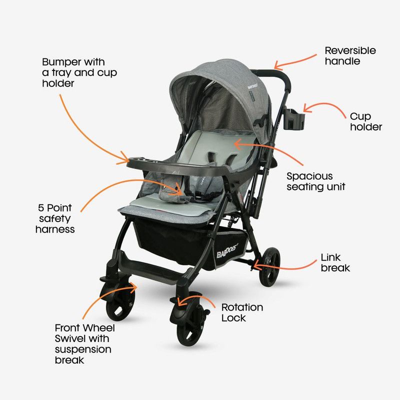 Babydoes - Elloz + Baby Stroller Reversible Handle - Grey