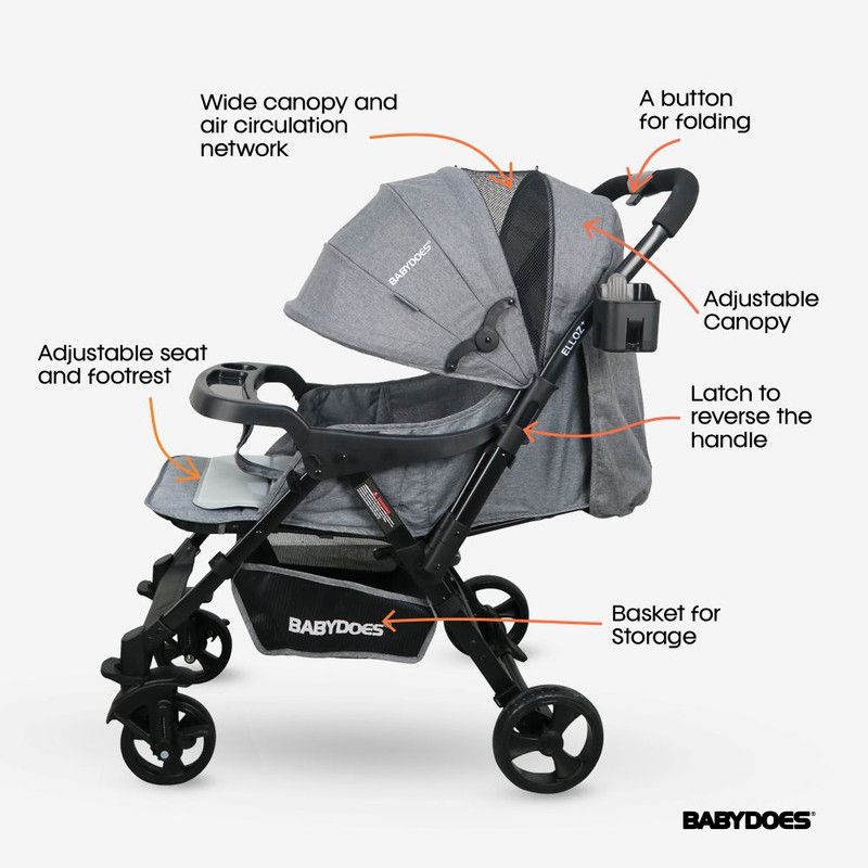 Babydoes - Elloz + Baby Stroller Reversible Handle - Grey