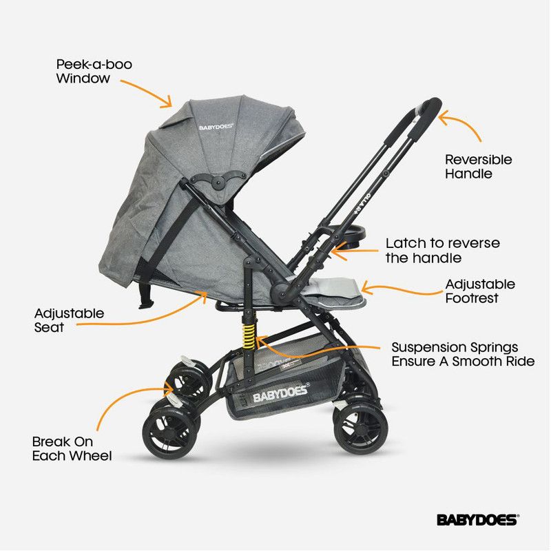 Babydoes - Olla R + Baby Stroller Reversible Handle - Grey