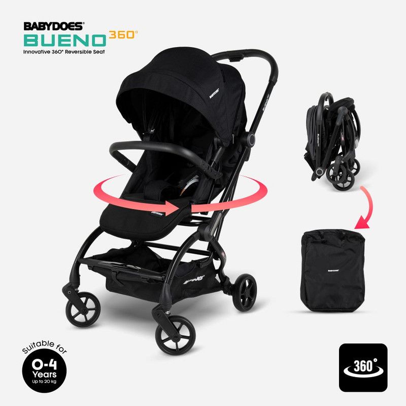 Babydoes - Bueno 360 Baby Stroller With Traveling Bag - Black