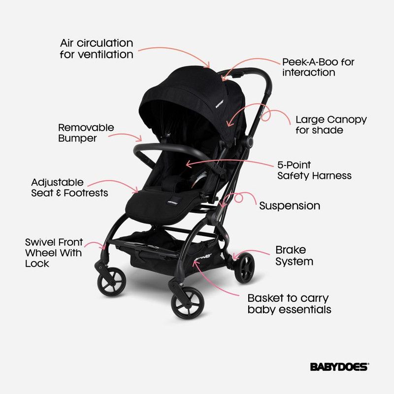 Babydoes - Bueno 360 Baby Stroller With Traveling Bag - Black