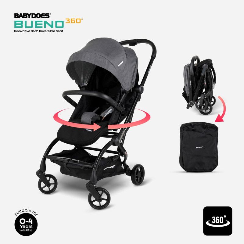 Babydoes - Bueno 360 Baby Stroller With Traveling Bag - Grey