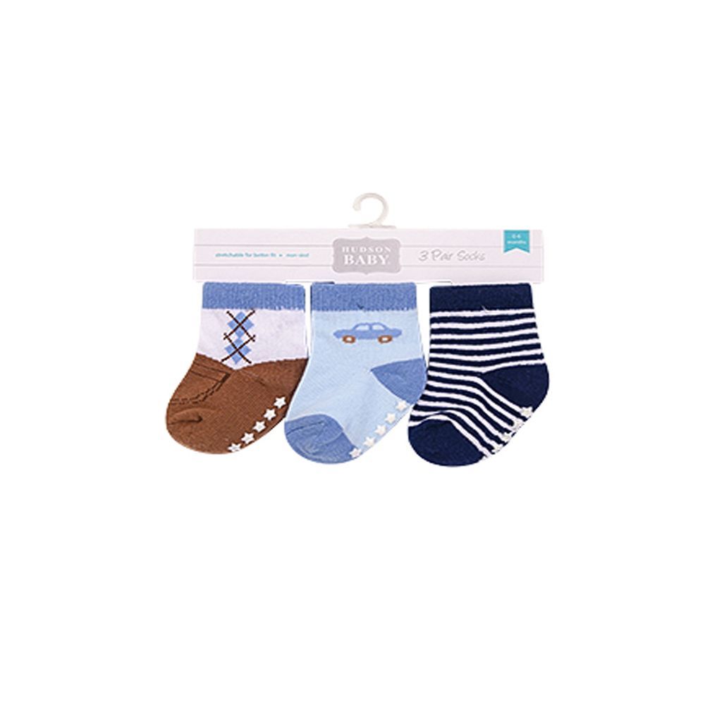 Hudson Childrenswear - 3pc-Set - Non Skid Gripper Socks - Car