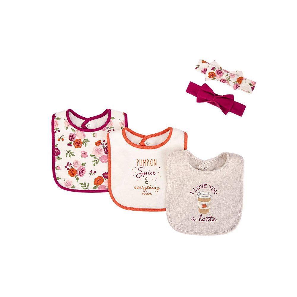 Hudson Childrenswear - 5pc -Set - Bib & Headband - I Like You A Latte