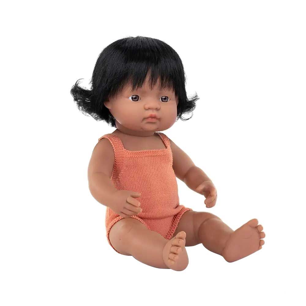 Miniland Baby - Hispanic Girl Doll With Salmon Romper - 38cm