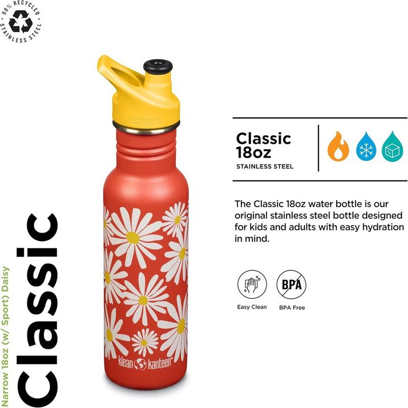 Klean Kanteen - Classic Stainless Steel Bottle With Sport Cap - Daisy - 532 ml