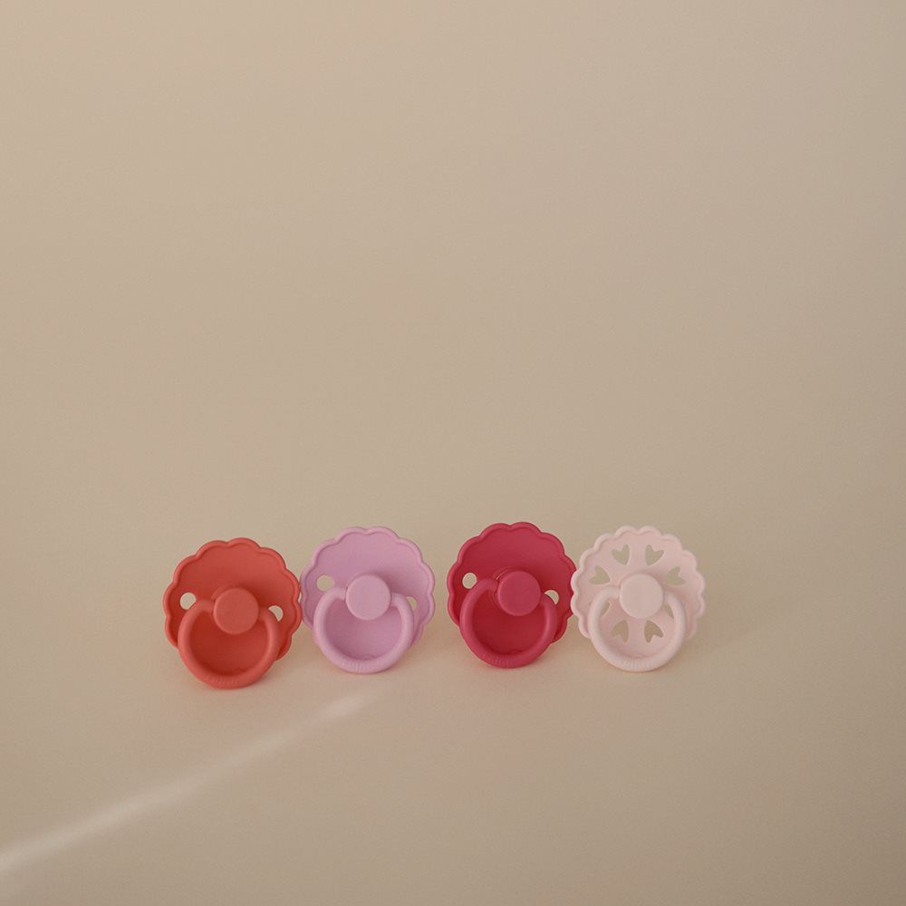 Frigg - Round Silicone Baby Pacifier - 0-6M - S1 - Rosy Romance - 4 Pcs