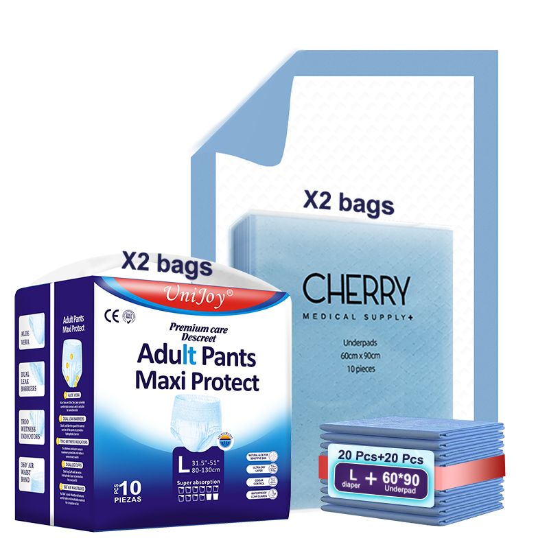 UniJoy - Adult Diapers Pull Up Pant Style L-XL Size 20pcs + Disposable Underpads Absorbency Leak Protection Unisex 20pcs