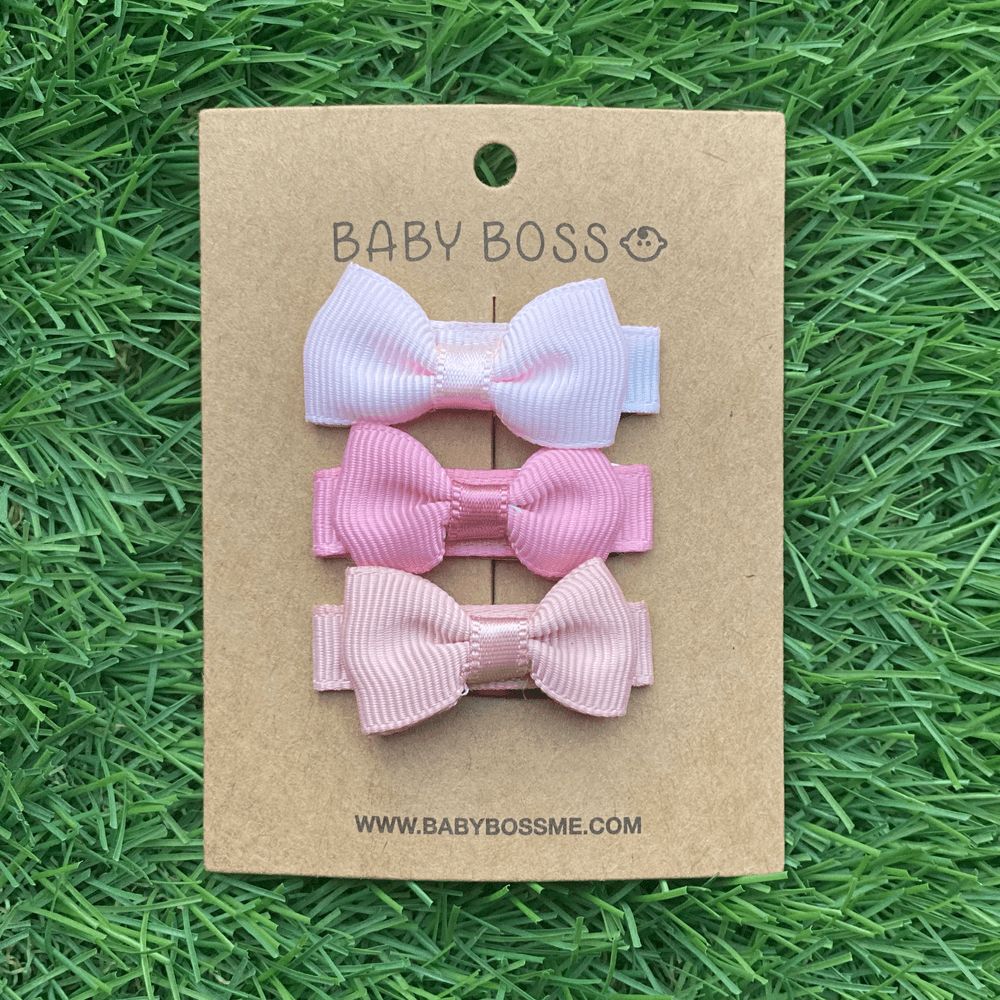 Baby Boss - Baby Mini Hair Bow Clip Set - Pink - 3 Pcs