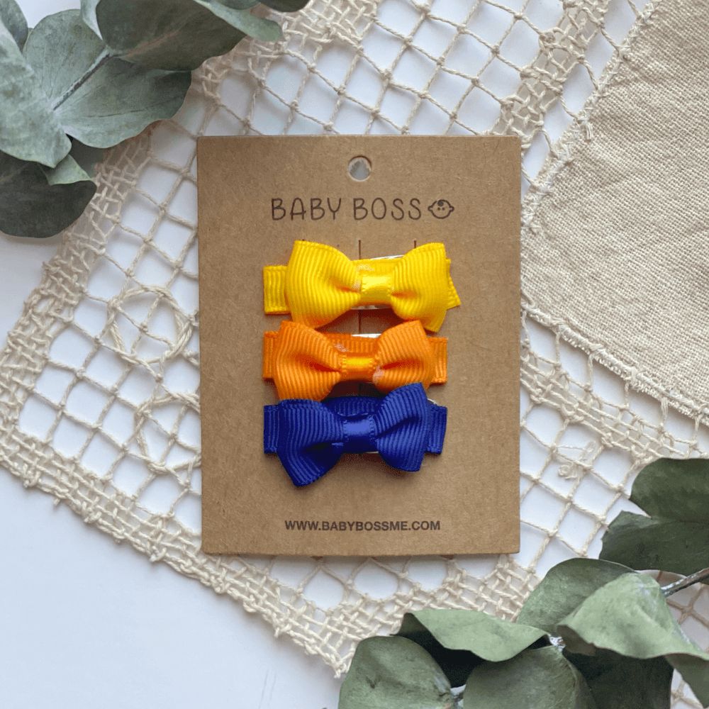 Baby Boss - Baby Mini Hair Bow Clip Set - Yellow/Orange/Blue - 3 Pcs