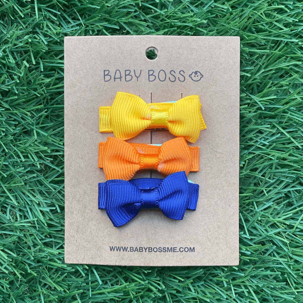 Baby Boss - Baby Mini Hair Bow Clip Set - Yellow/Orange/Blue - 3 Pcs