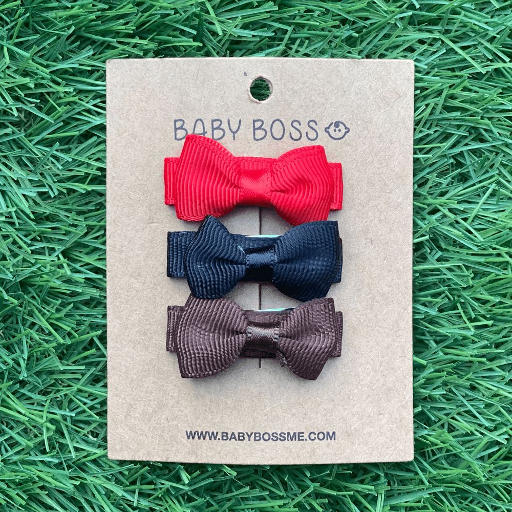 Baby Boss - Baby Mini Hair Bow Clip Set - Red/Black/Brown - 3 Pcs