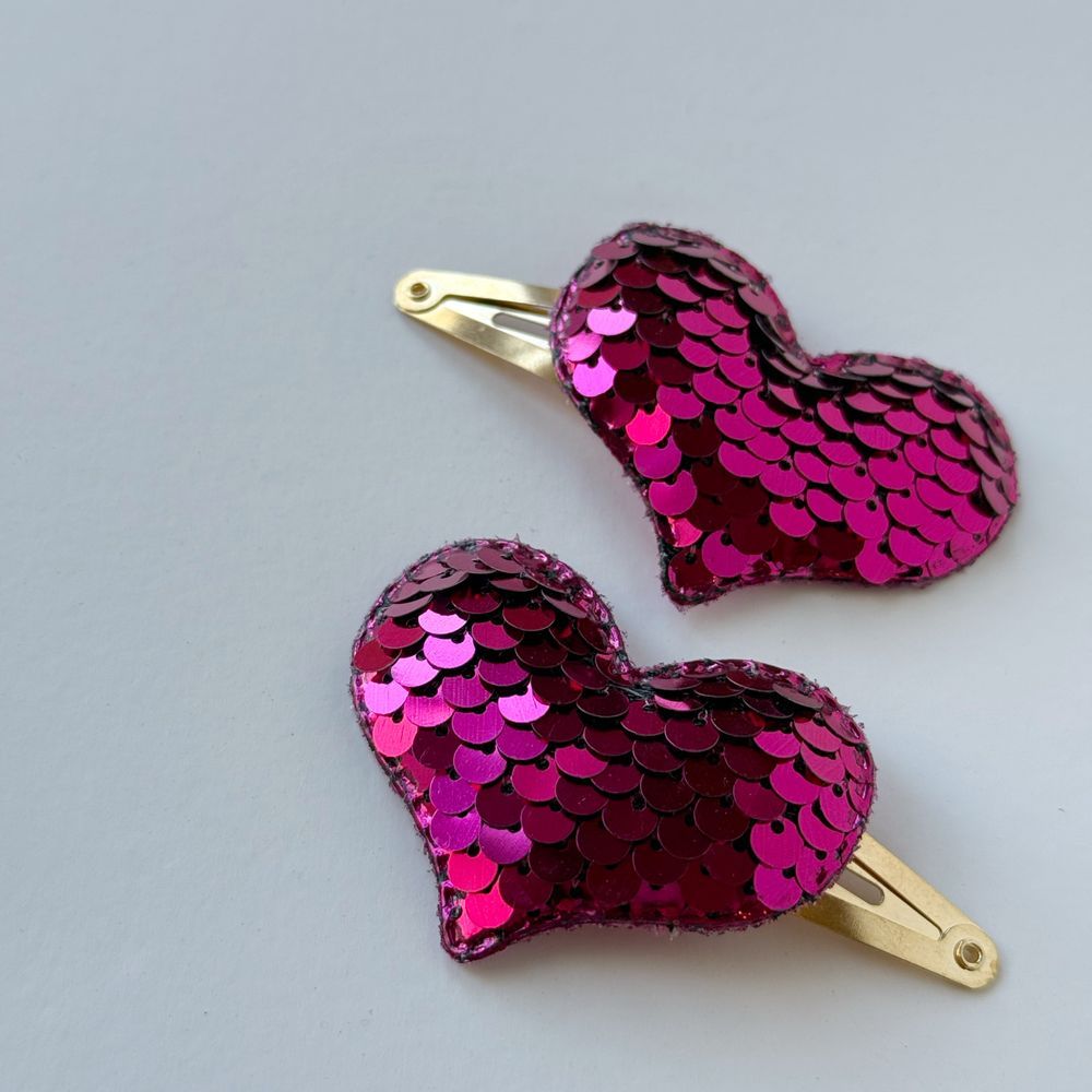 Baby Boss - Girl's Heart Sequin Hair Clip Set - Fuchsia - 2 Pcs