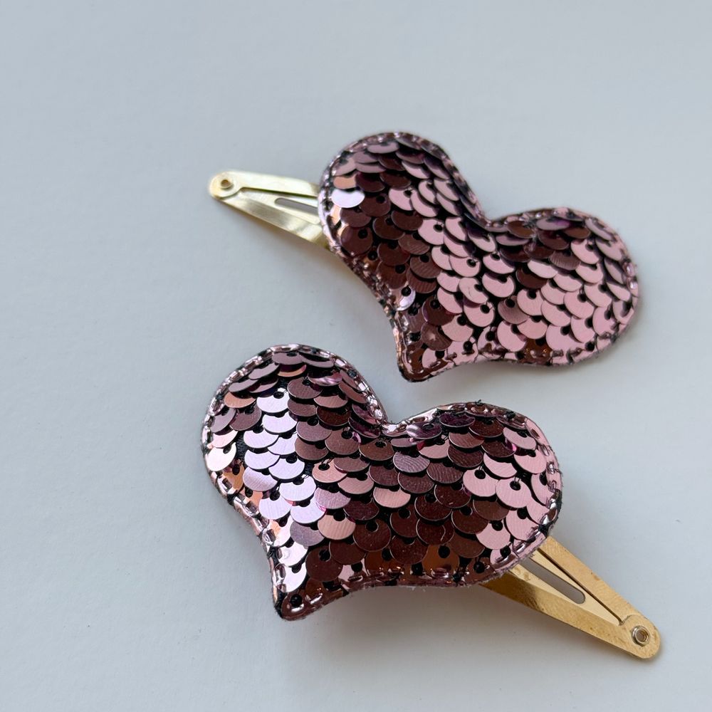 Baby Boss - Girl's Heart Sequin Hair Clip Set - Dusty Pink - 2 Pcs