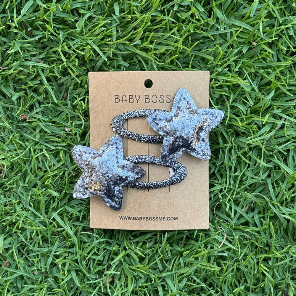 Baby Boss - Girl's Star Shaped Hair Clip Set - Silver - 2 Pcs