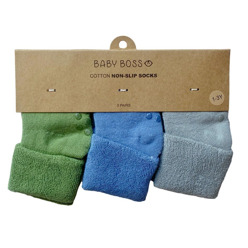 Baby Boss - 3 pc-Set - Cotton Non-slip Socks - Green/Blue/Grey