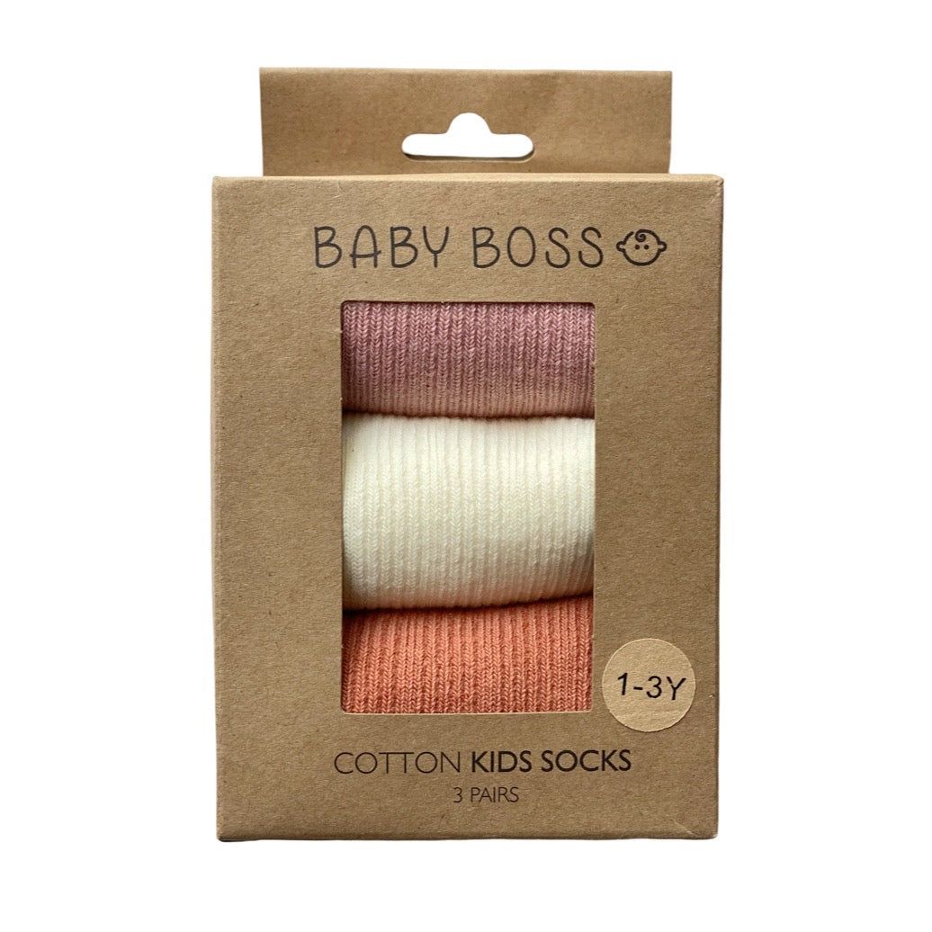 Baby Boss - 3pc-Set - Kids Cotton Socks - Pink/White/Red