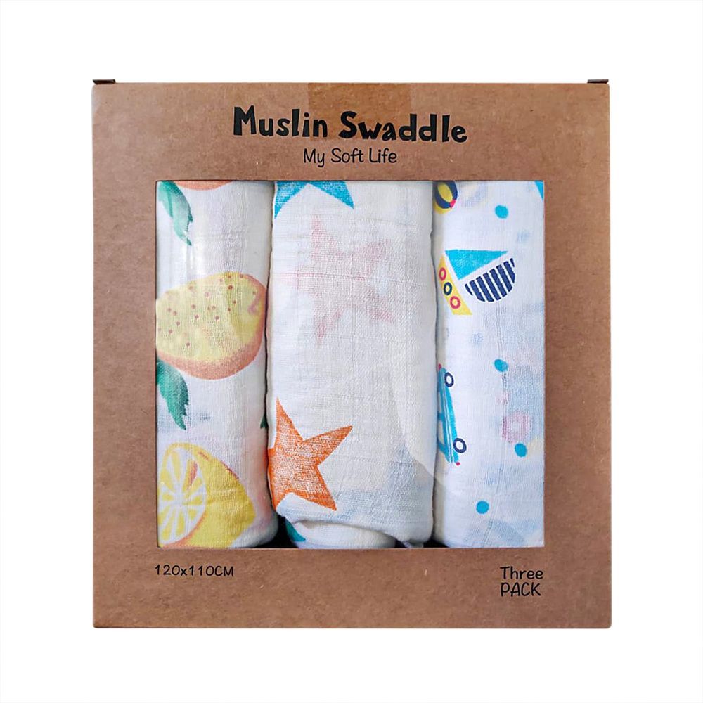 Pixie - Muslin Blankets For Newborn Baby Pack of 3 - Lemon, Star