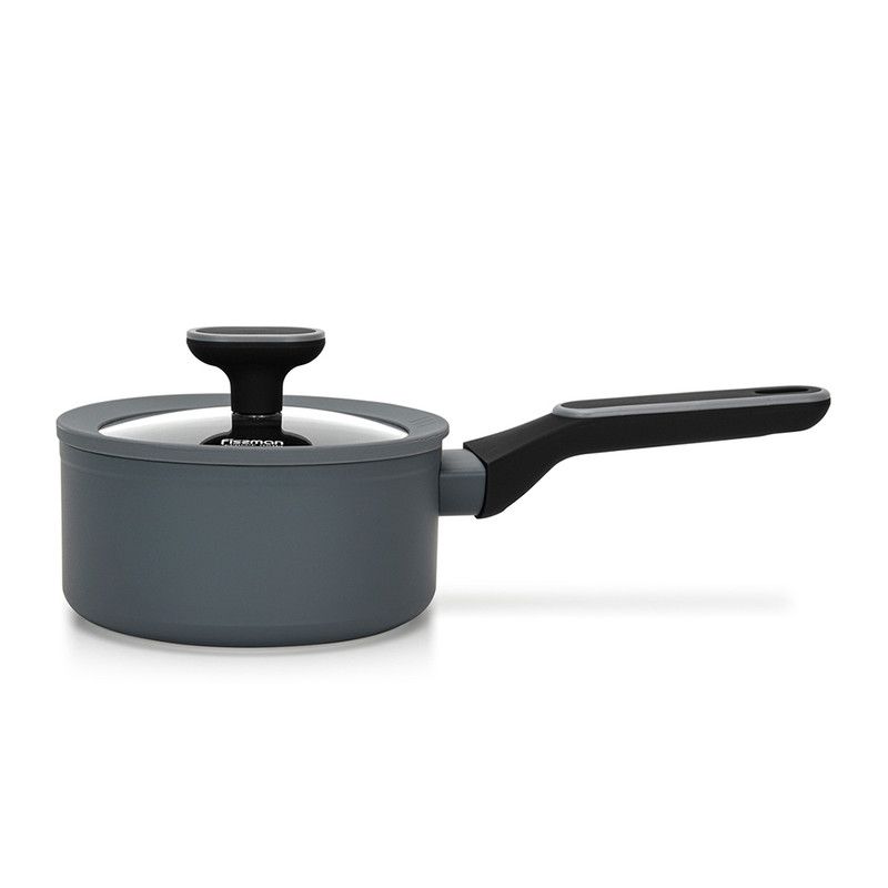 Fissman - Laura Series Aluminum Non Stick Saucepan With Glass Lid - Black - 1.4L