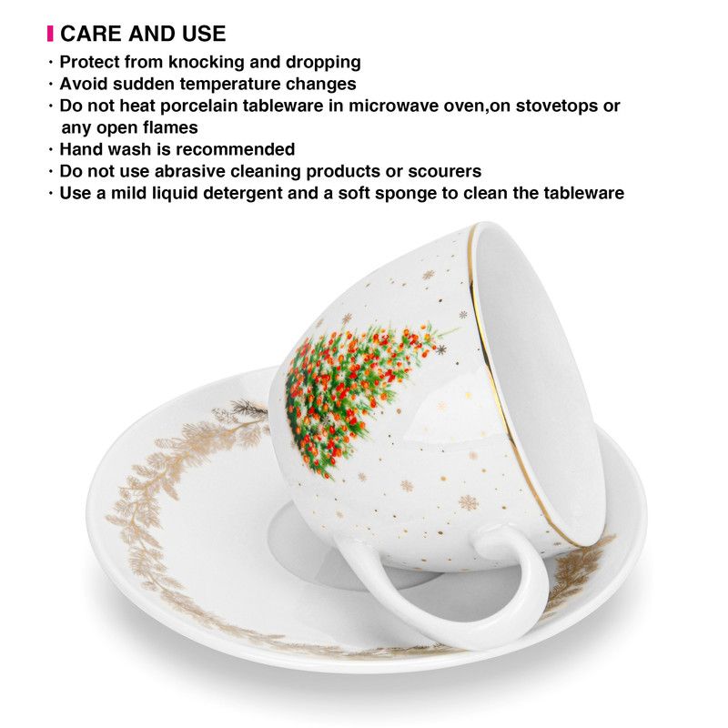 Fissman - Christmas Collection Cup & Saucer Set - 260 ml - 2 Pcs