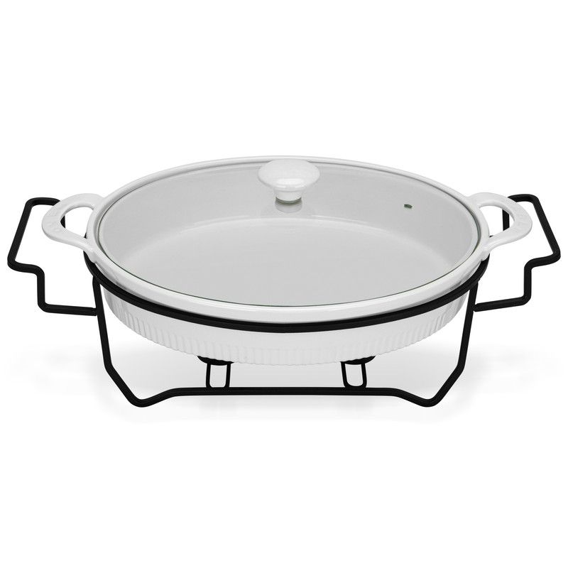 Fissman - Porcelain Oval Chafing Dish With Glass Lid - 2100ml