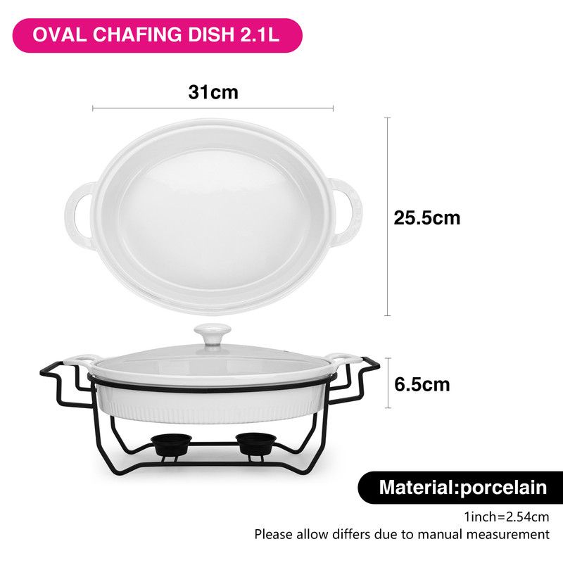 Fissman - Porcelain Oval Chafing Dish With Glass Lid - 2100ml