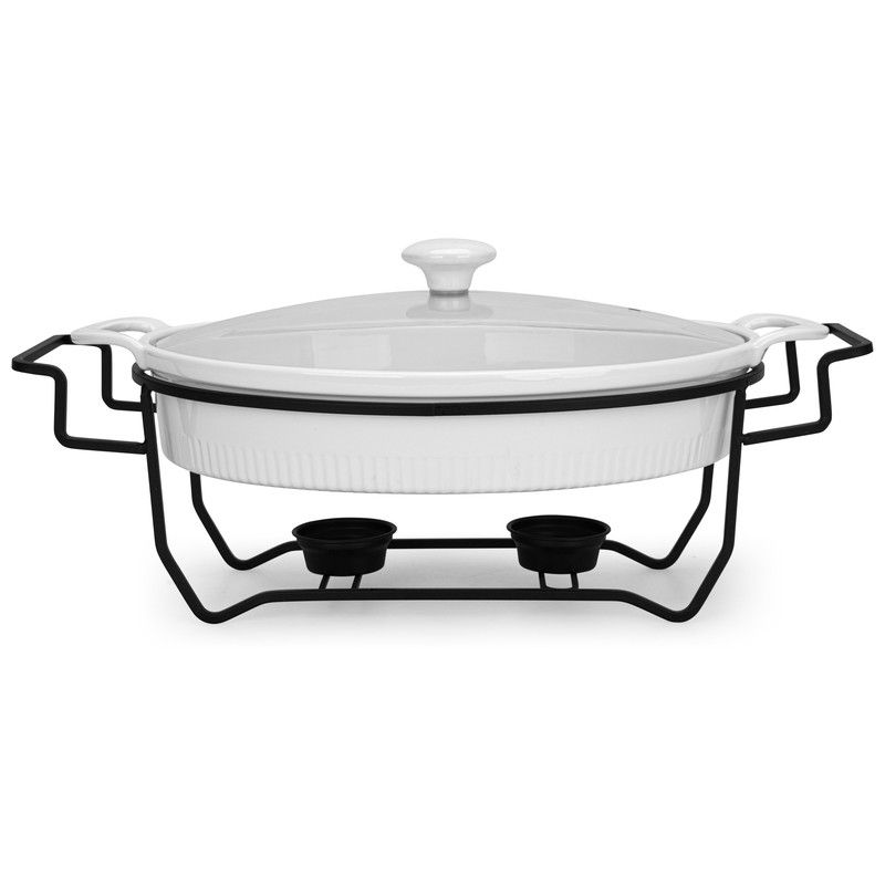 Fissman - Porcelain Oval Chafing Dish With Glass Lid - 2100ml