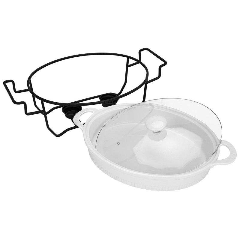 Fissman - Porcelain Oval Chafing Dish With Glass Lid - 2100ml