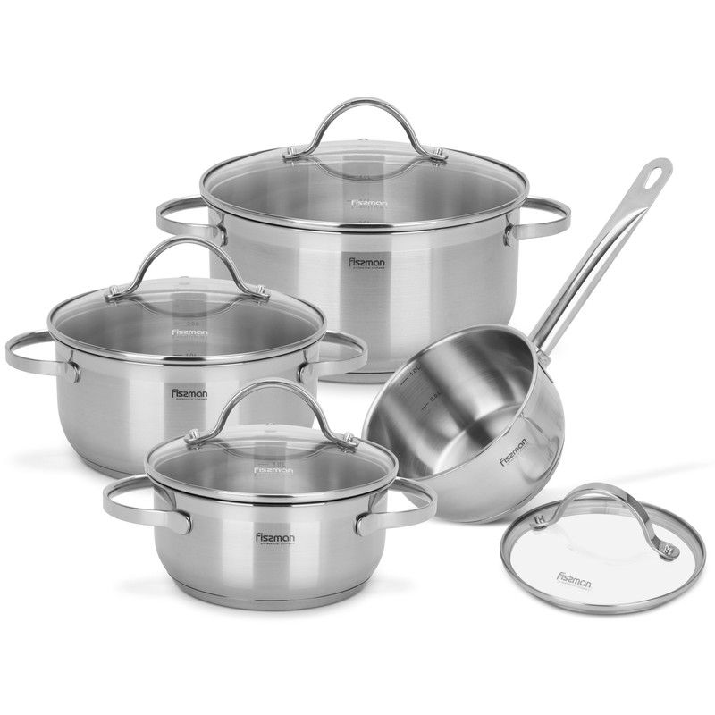 Fissman - 8 Pcs Cookware Set Gabriela With Glass Lids Stainless Steel