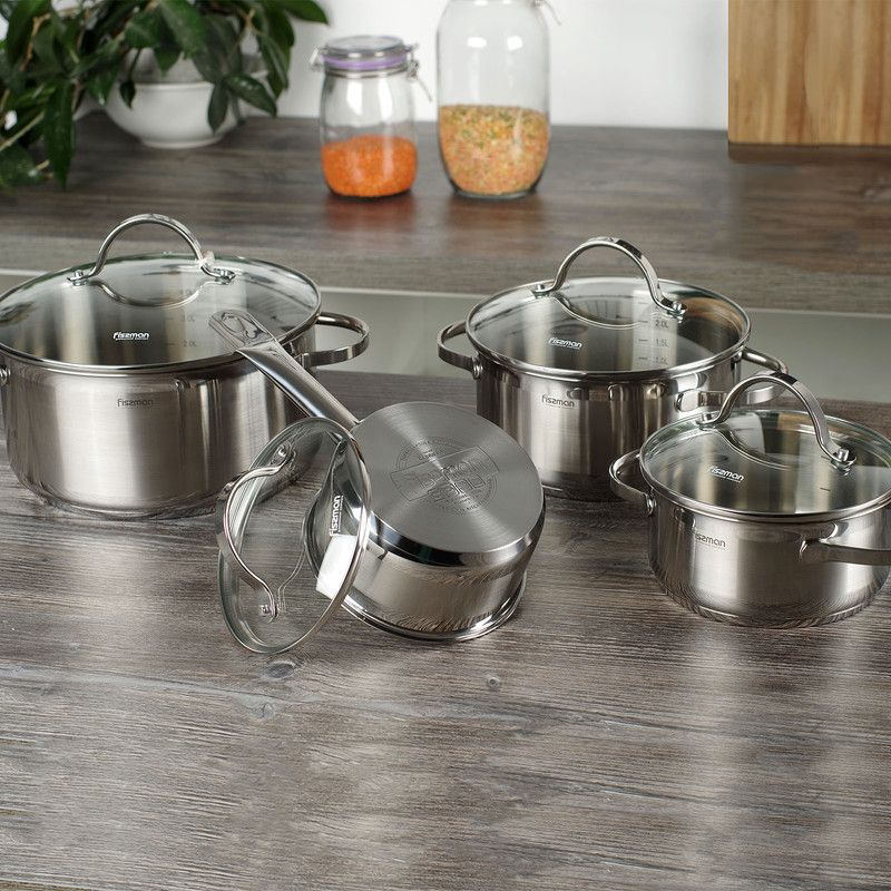 Fissman - 8 Pcs Cookware Set Gabriela With Glass Lids Stainless Steel