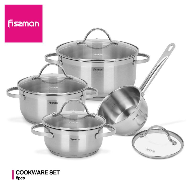 Fissman - 8 Pcs Cookware Set Gabriela With Glass Lids Stainless Steel