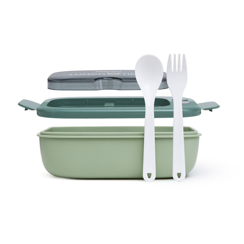 Fissman - Two Compartment Plastic Lunch Box - Green - 1000ml