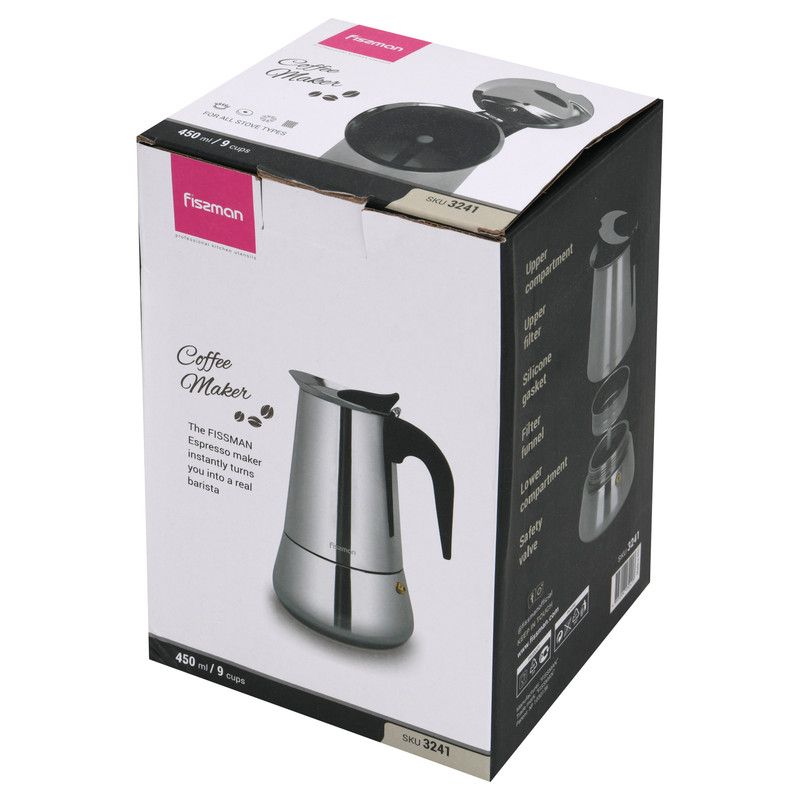 Fissman - Stovetop Espresso Maker 450ml For 9 Cups Stainless Steel