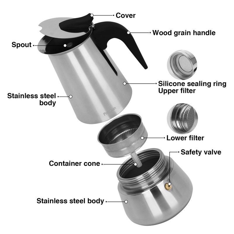 Fissman - Stovetop Espresso Maker 450ml For 9 Cups Stainless Steel