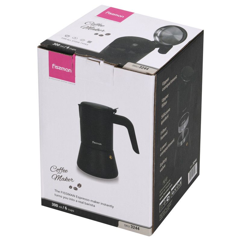 Fissman - Stovetop Espresso Coffee Maker - Black - 300ml