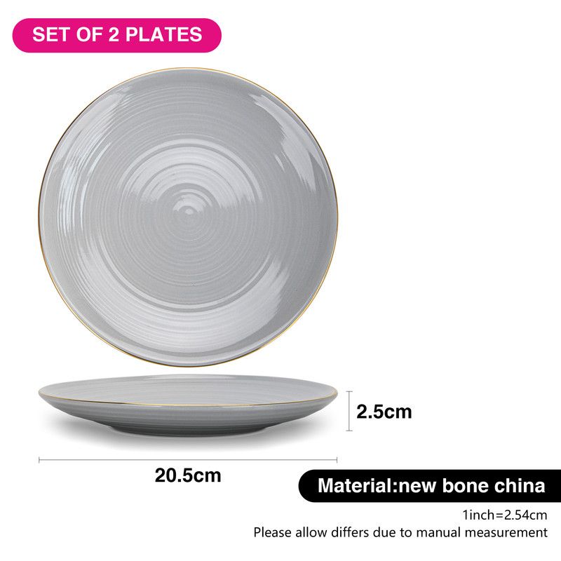 Fissman - New Bone China Plates - 20.5cm - Grey - 2 Pcs