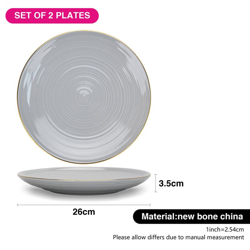 Fissman - New Bone China Plates - 26cm - Grey - 2 Pcs