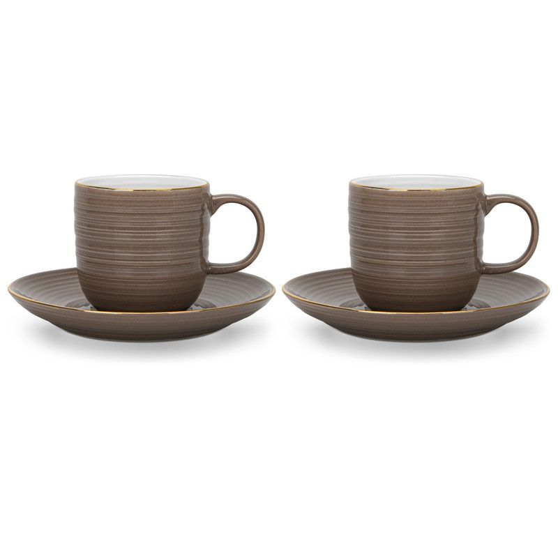 Fissman - New Bone China Cups With Saucers - Brown - 2 Pcs