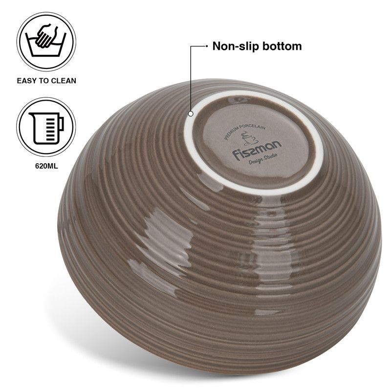 Fissman - New Bone China Bowls - 620ml - Brown - 2 Pcs