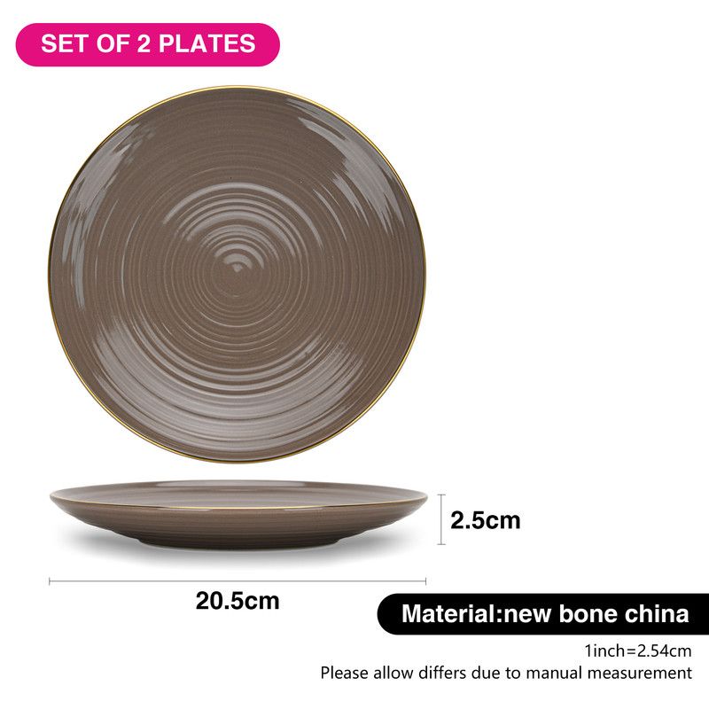 Fissman - New Bone China Plates - 20.5cm - Brown - 2Pcs