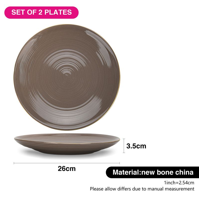 Fissman - New Bone China Plates - 26cm - Brown - 2 Pcs