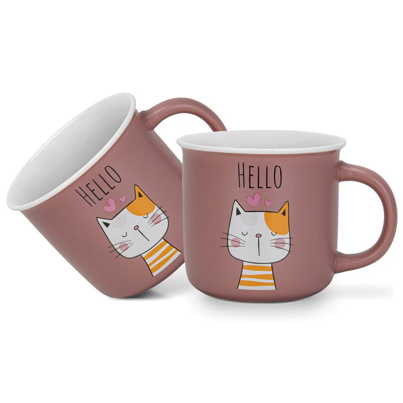 Fissman - Hello Printed Coffee Mug Set - 380 ml - Pack of 2