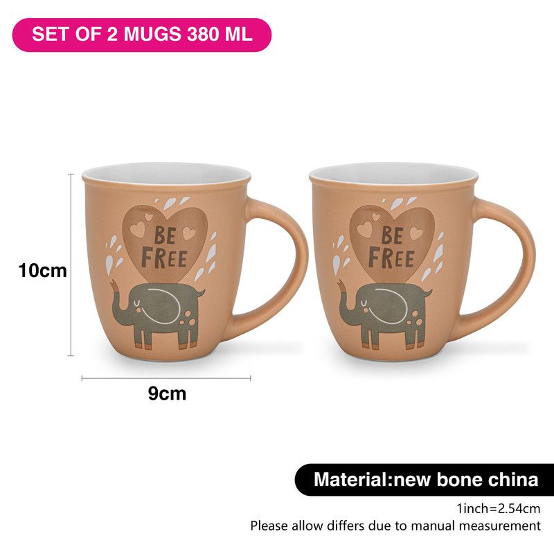 Fissman - Be Free Printed Coffee Mug Set - 380 ml - Pack of 2