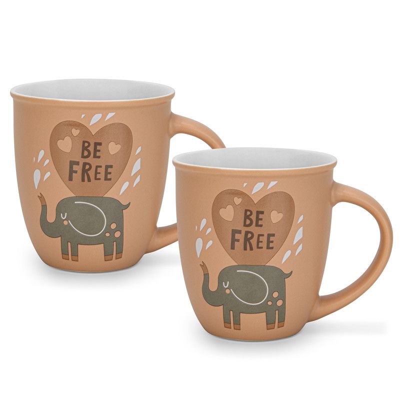 Fissman - Be Free Printed Coffee Mug Set - 380 ml - Pack of 2