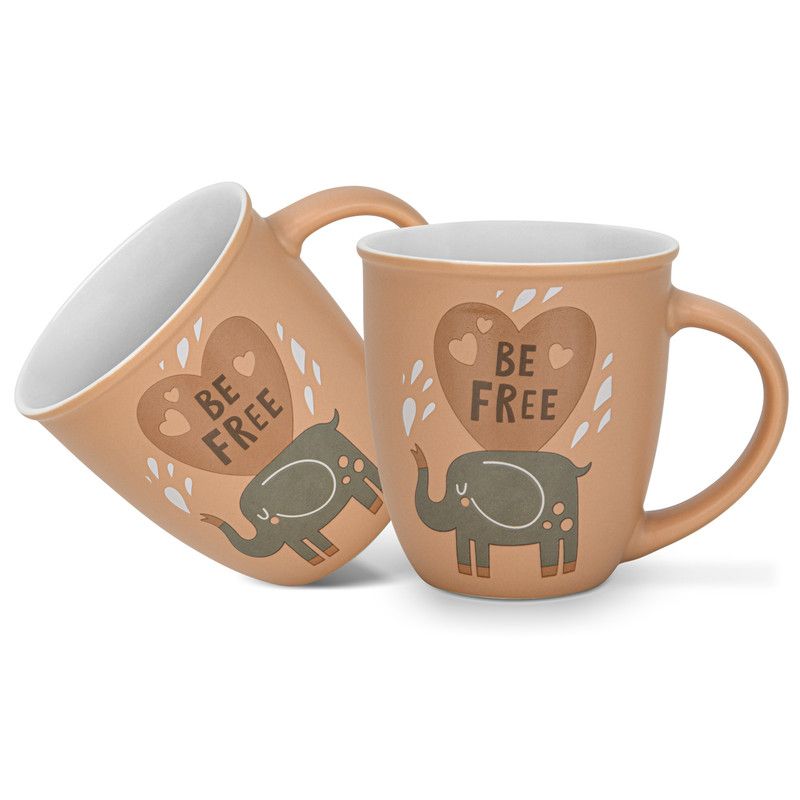 Fissman - Be Free Printed Coffee Mug Set - 380 ml - Pack of 2