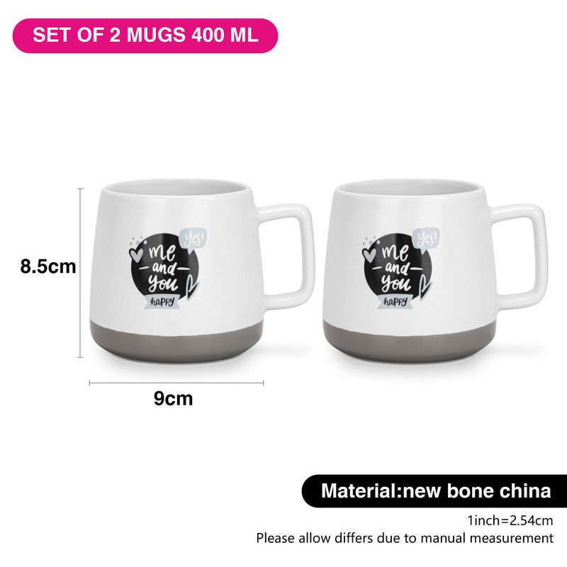 Fissman - Me And You Happy Printed Coffee Mug Set - 400 ml - Pack of 2