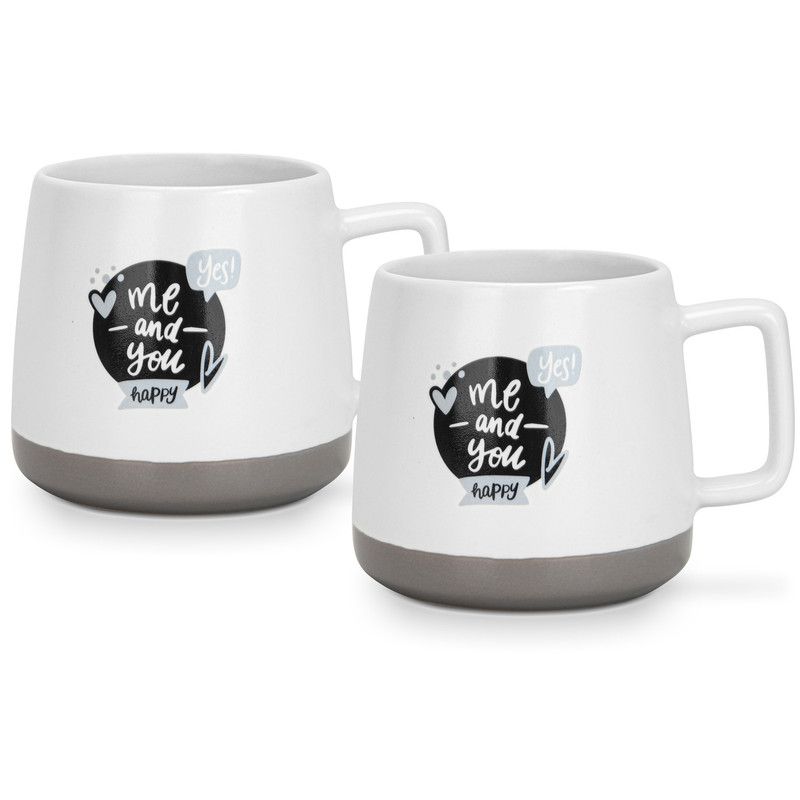 Fissman - Me And You Happy Printed Coffee Mug Set - 400 ml - Pack of 2